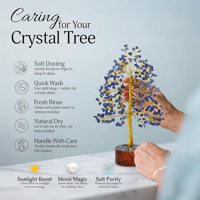 FASHIONZAADI Lapis Lazuli Crystal Tree - Blue Crystal Spiritual Gifts - Meditation Decor - Good Luck Fortune Tree - Feng Shui - Natural Gemstone - Prosperity Stones