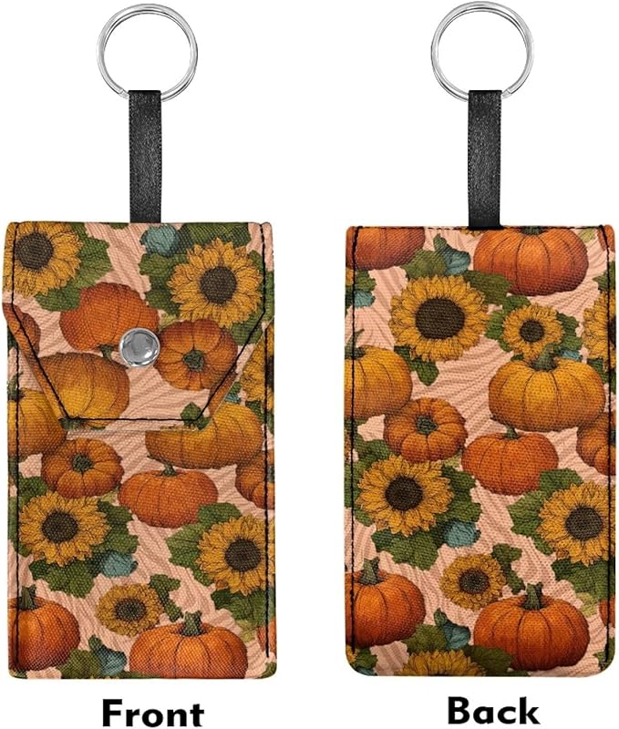 Sunflower Pumpkin Print Purse Tissue Holder Portable Pocket Tissue Holder for Coin Keys Tissues with Hanging Rope for Thanksgiving Snap Button Enclosed