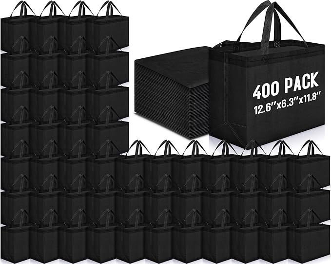 Windyun Reusable Grocery Bags Large Non Woven Shopping Bags with Handles Foldable Portable Tote Bulk, 12.6 x 11.8 x 6.3 Inch