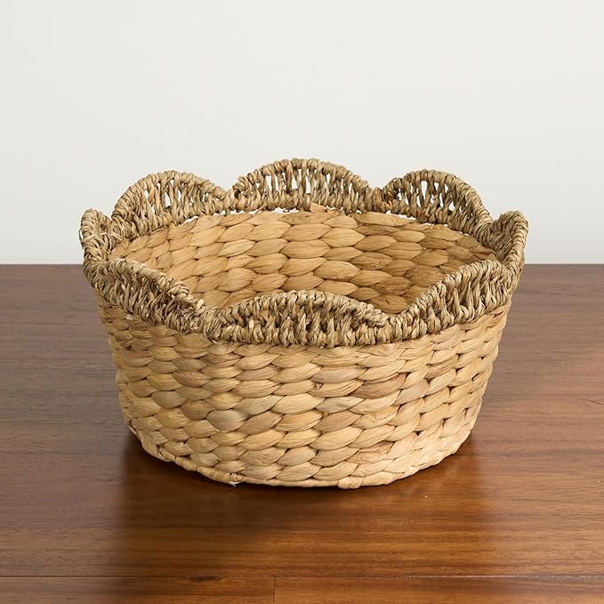 Isidore Water Hyacinth Storage Baskets, Round Woven Set of 3, Natural Brown, Pantry Organizer for Kitchen and Bathroom Storage