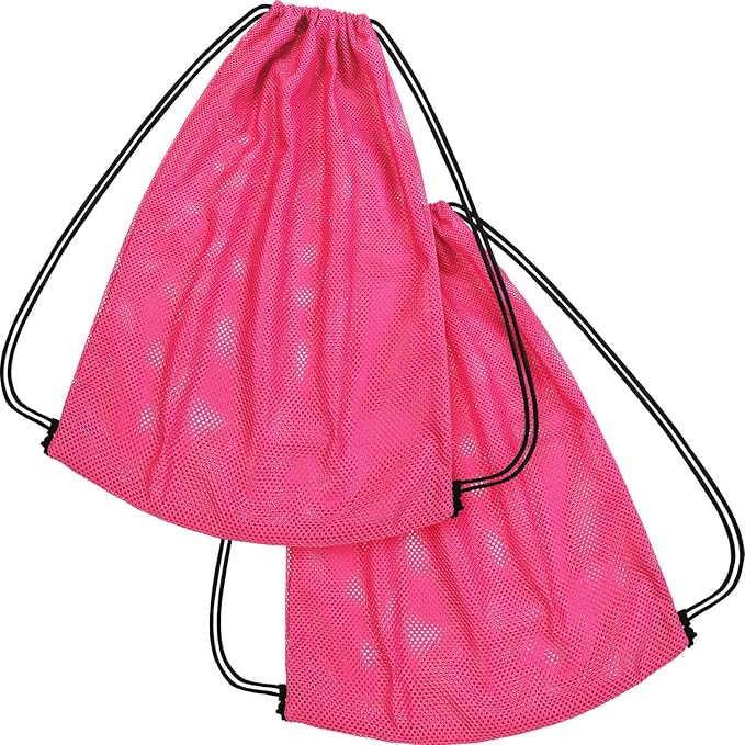 Frienda Mesh Drawstring Backpack Bag Multifunction Mesh Bag for Beach Swimming Gym Clothes Travel Workout (Fluorescent Pink)