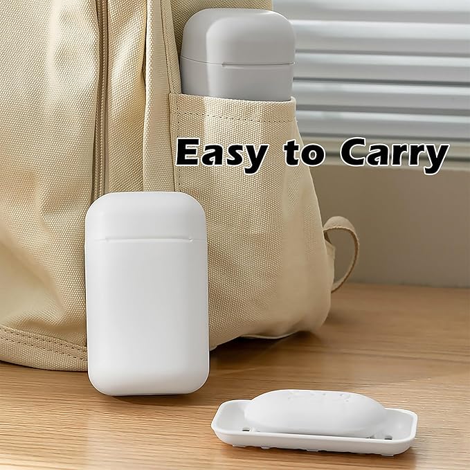 Compact Travel Soap Case, Leakproof Soap Container with Lid, Portable Bar Soap Holder for Traveling, Soap Box for Bathroom, Shower, Gym, School, Camping, Vacation, Outdoor (White)