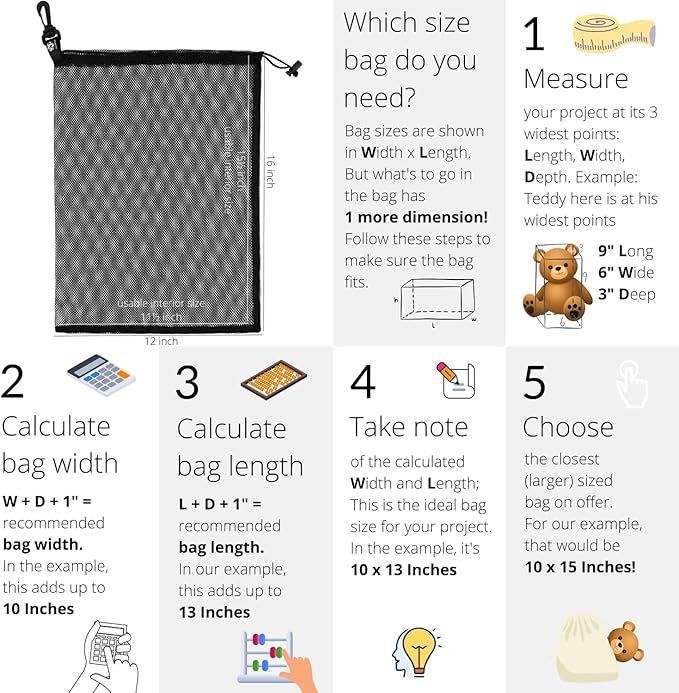 PALTERWEAR Mesh Drawstring Bag With Clip and Toggle Closure - For Camping, Outdoor, Shoes - Multi-Use Set of 4 (Black, 12 x 16 inch)