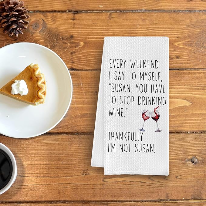 Kitchen Towels, Wine Gifts for Wine Lovers, 100% Cotton Waffle Weave, 16x24 Inch