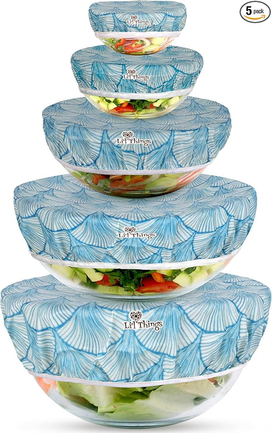 Li’l Things Beeswax Bowl Covers – Set of 5 (XS–XL) | Seashell Serenade | New Formula Beeswax Blend | Reusable & Washable Food Covers | Organic, Plastic-Free, Compostable (XS–XL)