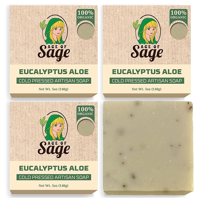 Natural Bar Soap for Women - Vegan Bath Soap Bars Gift Set - Handmade Cold Process Artisan Soap w/Essential Oil, All Moisturizing Wash Soaps, Fragrant Eucalyptus Aloe Scent (4 Pack)