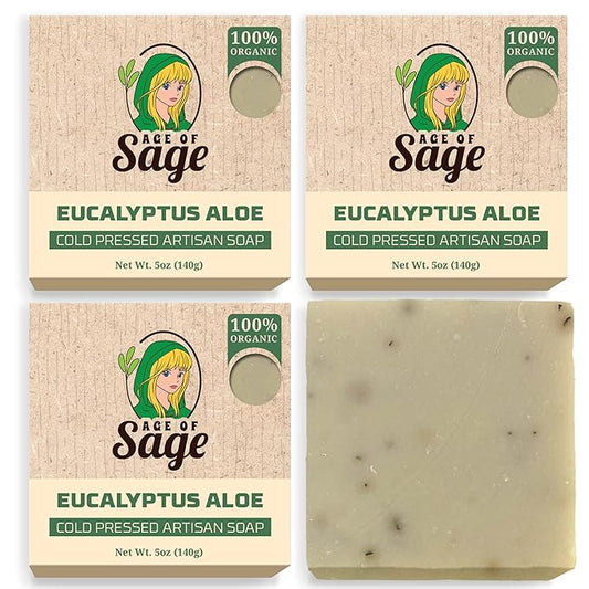 Natural Bar Soap for Women - Vegan Bath Soap Bars Gift Set - Handmade Cold Process Artisan Soap w/Essential Oil, All Moisturizing Wash Soaps, Fragrant Eucalyptus Aloe Scent (4 Pack)