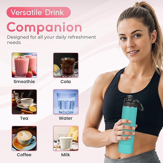 Y TOP 24oz Insulated Water Bottle Cup Holder Friendly, Leak Proof Spout Lid, Double Wall Insulation, Dishwasher Safe, Easy Clean Stainless Steel Water Bottle for Gym Kids Sports Travel School Hiking