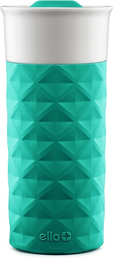 Ello Ogden 16oz Ceramic Travel Mug with Splash-Resistant Slider Lid and Protective Silicone Sleeve, Perfect for Coffee or Tea, BPA-Free, Dishwasher Safe, Teal