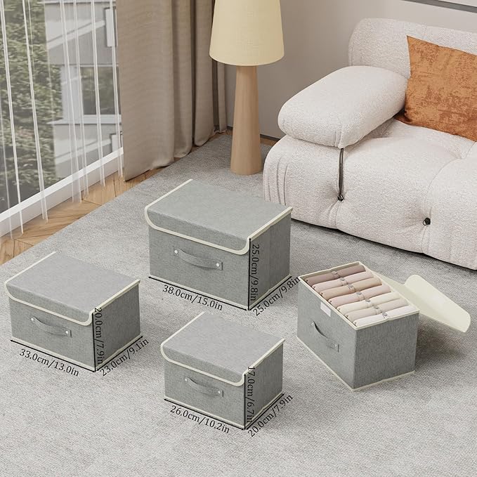 Fabric Storage Bins Cube Organizers with Flip-Top Lid and Handles,Storage Boxes for Organizing Home,Office,and Closet,Grey,5 Pack 15 x 9.8 x 9.8 in