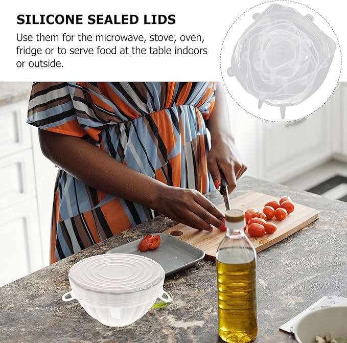 Cabilock Silicone Stretch Bowl Covers 6Pcs Reusable Food Storage Lids Flexible Sealed Lids for Bowls Cups and Containers Microwave Oven Fridge Use