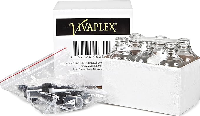 Vivaplex, 6, Clear, 2 oz Glass Bottles, with Black Fine Mist Sprayers