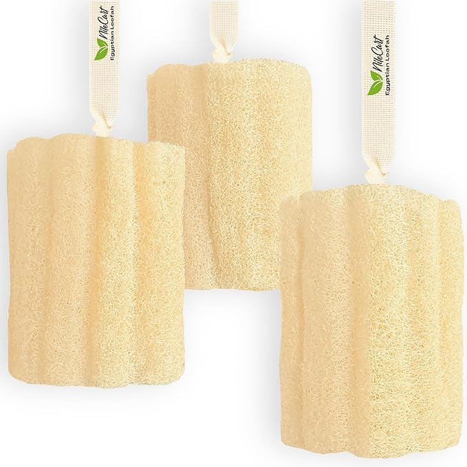 NileCart Natural Loofah Pack of 3 Egyptian lufa Body Scrubber - A Natural Body Exfoliator Scrubber Loofah for Men & Women Made of Egyptian Luffa Sponges for Bath & Shower lufa Sponge.