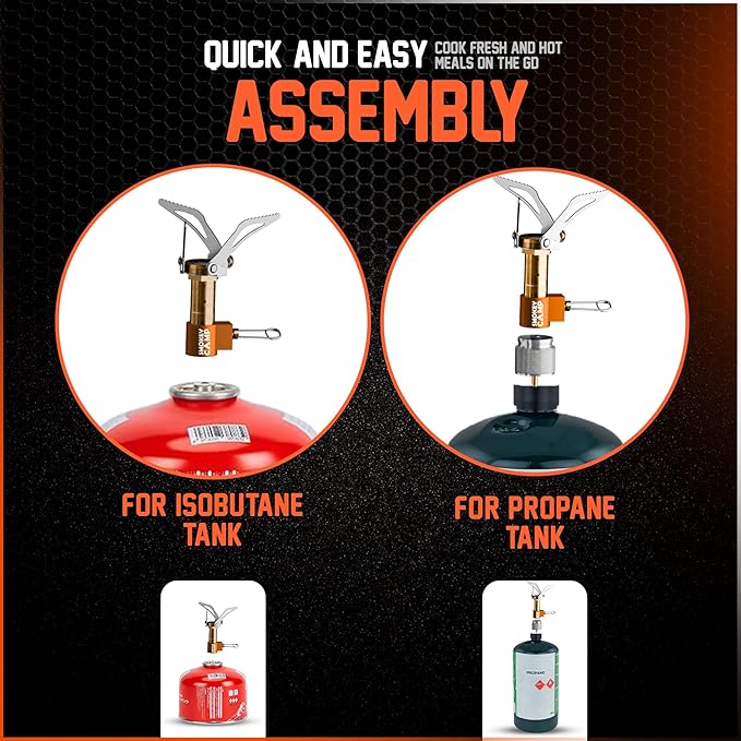 Mini 3000W Camping Stove, Ultralight Backpacking Camp Stove with a Carrying Case and an Additional Adapter, Compatable with Isobutane and Propane Tanks, Portable and Collapsible