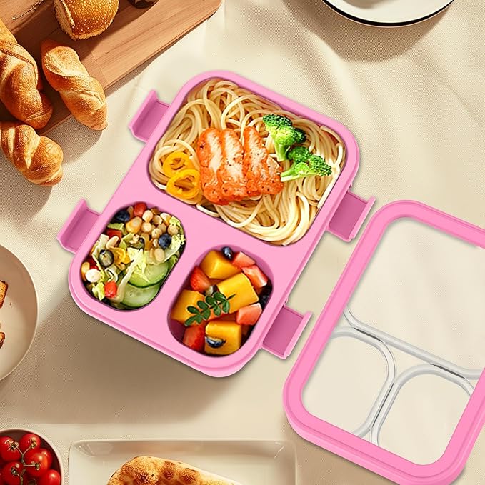2 Pack Bento Lunch Box,Bento Box for Adults,29oz with 3 Compartments lunch box,for Trvael (Pink & Purple)