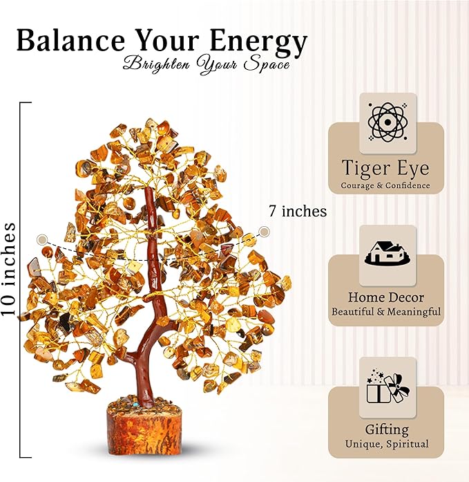 YATSKIA Tiger Eye Crystal Tree - Gemstone Tree of Life - Tiger Eye Stone - Chakra Gifts - Crystal Décor - Feng Shui Decor - Spiritual Gifts for Women