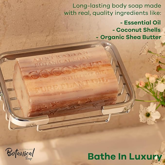 Australian Botanical Soap Coconut with Lime Oil 6.6 oz Luxury Soap Bars Enriched with Shea Butter, Pack of 4