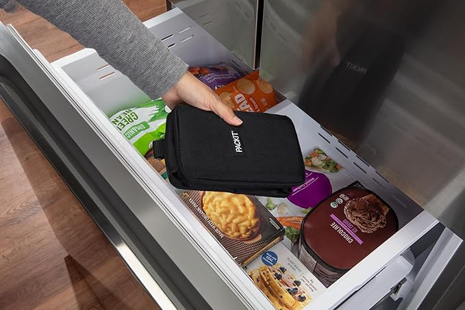PackIt Freezable Upright Snack Box, Black, Built with ECOFREEZE Technology, Fully Freezable, Collapsible, Reusable, With Top Buckle Handle and Top Load Design, For Perishable Snacks On the Go