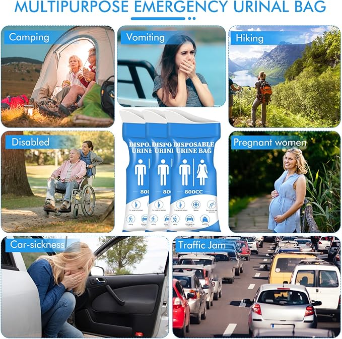 DIBBATU Disposable Urine Bag, 12/24 PCS Pee Bags for Travel for Women/Men, 800ML Emergency Portable Urinal Bag and Vomit Bags, Unisex Urinal Bag for Camping, Traffic Jams, Pregnant, Patient