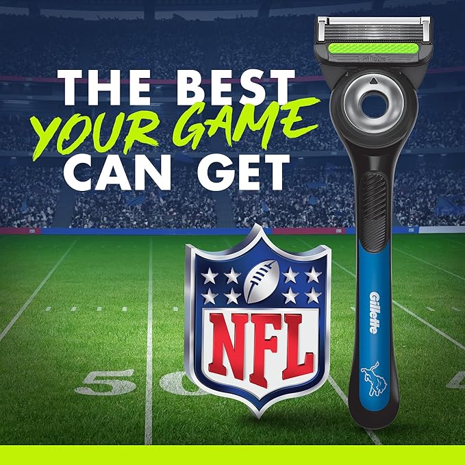 Gillette Labs Special NFL Lions Edition Shaving Razor for Men - 1 Handle, 4 Razor Blade Refills & Magnetic Stand, Holiday Gifts for Men, GilletteLabs with Exfoliating Bar