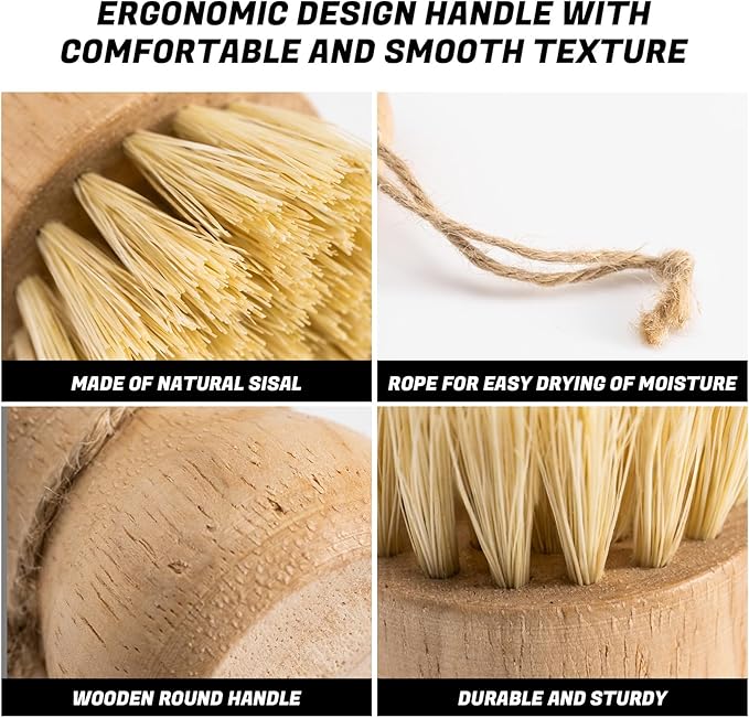 Bamboo Dish Brush 1-Pack - Natural Wood Dish Scrub Brush with Sisal Bristles for Cleaning Pots Pans and Sink - Eco-Friendly Kitchen Scrubber