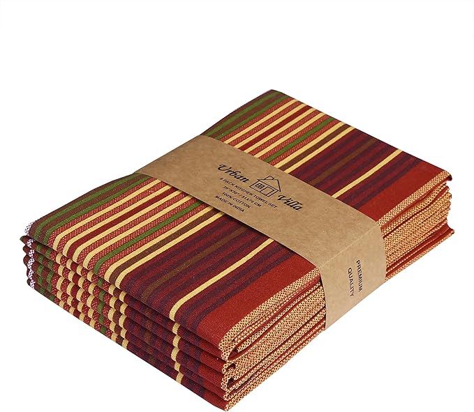 Urban Villa Kitchen Towels Harvest Stripes Print Dish Towels Set of 6 20"X30” 100% Cotton Highly Absorbent Quick Drying Dish Cloths & Dish Towels Thanksgiving Fall Tea Towels with hanging loop Towels