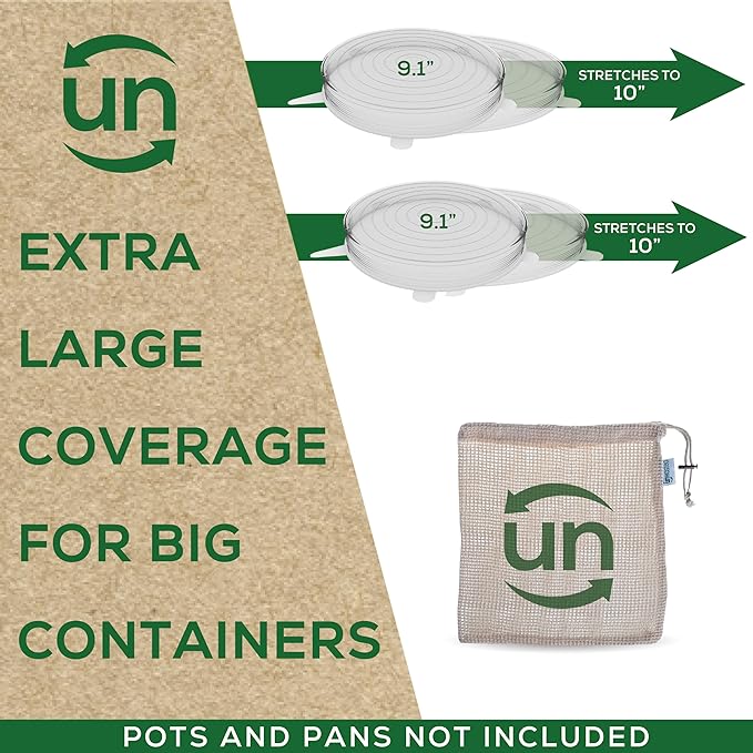 unwasted Reusable Silicone Lids (X-Large) – Upgrade Your Kitchen Gadgets with Our Covers for Food Storage – Reusable Stretch Lids and Food Covers for Containers Up to 11” (Pack of 2)
