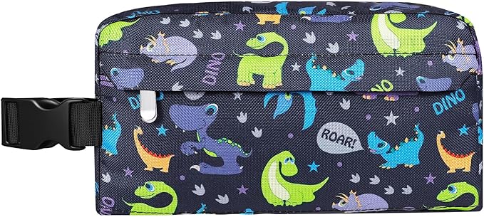 Small Insulated Snack Bag Lunch Box,Collapsible Reusable Small Lunch Bag with Snap Buckle Handle for Beach Travel Picnic,Purple Dinosaur 5-Can(3L)