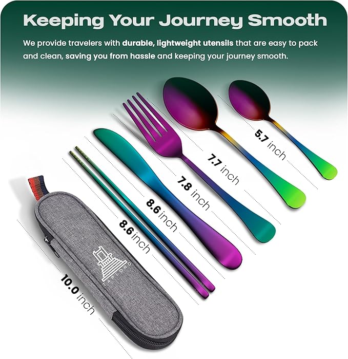 Portable Travel Silverware Set With Case, Includes 5 Pcs of Travel Utensils With Case, Stainless Steel Flatware Set For Camping, Easy to Travel, Lightweight (Multi)