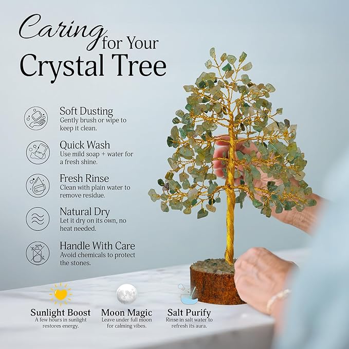 FASHIONZAADI Green Jade Crystal Tree of Life - Chakra Crystals Meditation Gifts - Feng Shui Office Decor - Spiritual Gifts for Home - Desk Decorations