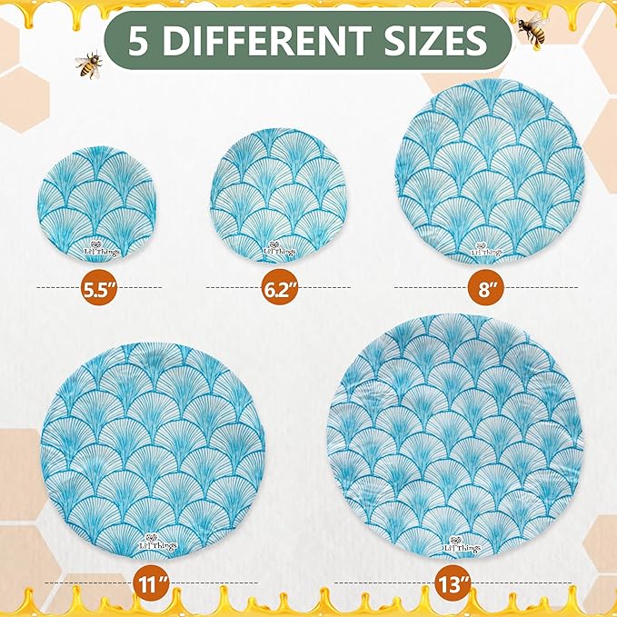 Li’l Things Beeswax Bowl Covers – Set of 5 (XS–XL) | Seashell Serenade | New Formula Beeswax Blend | Reusable & Washable Food Covers | Organic, Plastic-Free, Compostable (XS–XL)