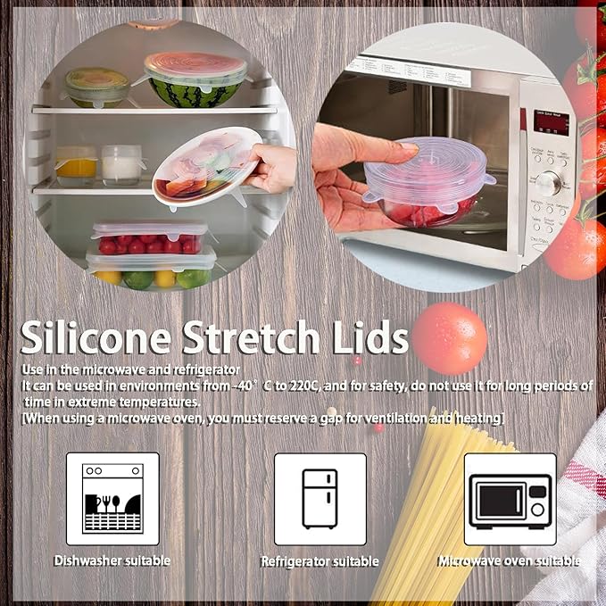 6 Pcs Silicone Stretch Lids Reusable and Durable Silicone Container Covers for Food Storage Expandable Bowl Covers Dishwasher & Freezer Safe (3.75in)
