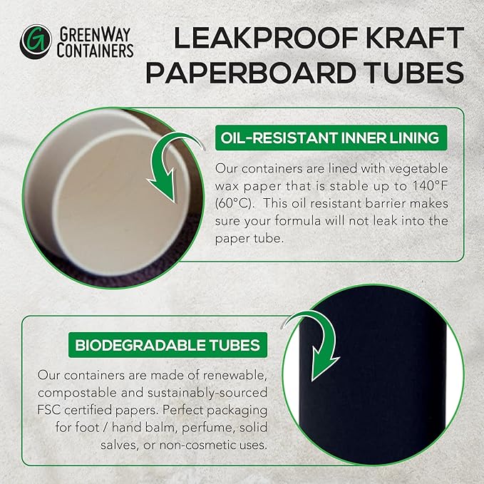 GreenWay 2.5oz / 70g Kraft Paperboard Deodorant Tubes with Lids - 25 Pack Solid Perfume Tubes Refillable DIY Cosmetic Containers - Brown