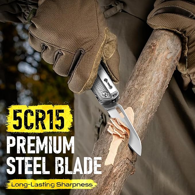 BIBURY Multitool Pocket Knife BI2056, Stainless Steel Multi Tool Knife with Clip, Folding Multitool EDC Knife with Magnetic Locking,Screwdriver,Large Scissors,Glass Breaker for Survival Camping Hiking
