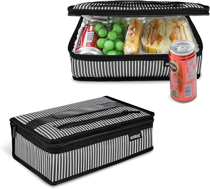 Aosbos Small Insulated Lunch Bag - Compact Lunch Box for Portion Control, Work & Office, Railroad Stripe