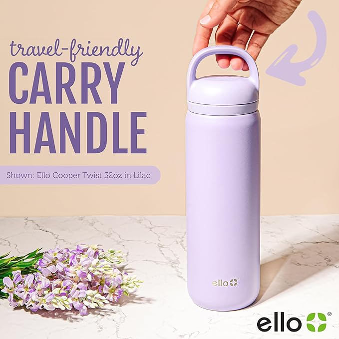 Ello Cooper Twist 18oz Kids Stainless Steel Water Bottle with Chug Lid | Leak Proof Double Walled and Vacuum Insulated | Fits Car Cupholder | Built in Carry Loop | Dishwasher Safe | Halogen Blue