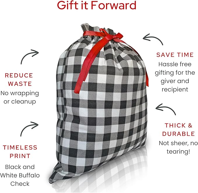 Gather & Knot Drawstring Christmas Gift Bags | 20" Large 16" Medium |Reusable Reindeer Fabric Gift Wrap for Holidays | Mix & Match Set