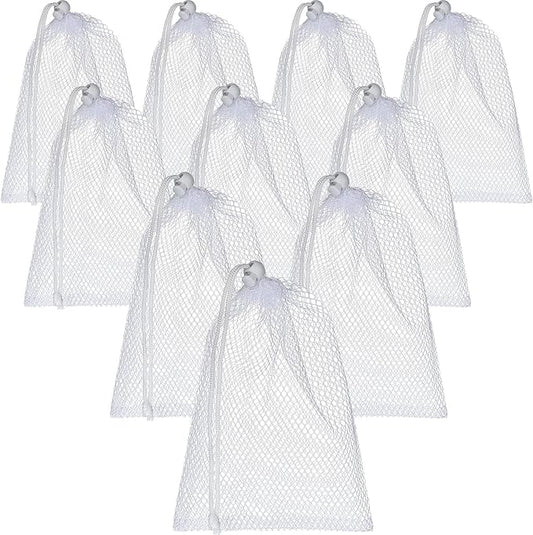 TecUnite 10 Pcs Mesh Bags Drawstring Laundry Bags Large Nylon Mesh Gift Dishwasher Bag with Sliding Drawstring for Kitchen Jewelry Gifts Wedding Favor Home(11.8 x 7.5 Inch,White)