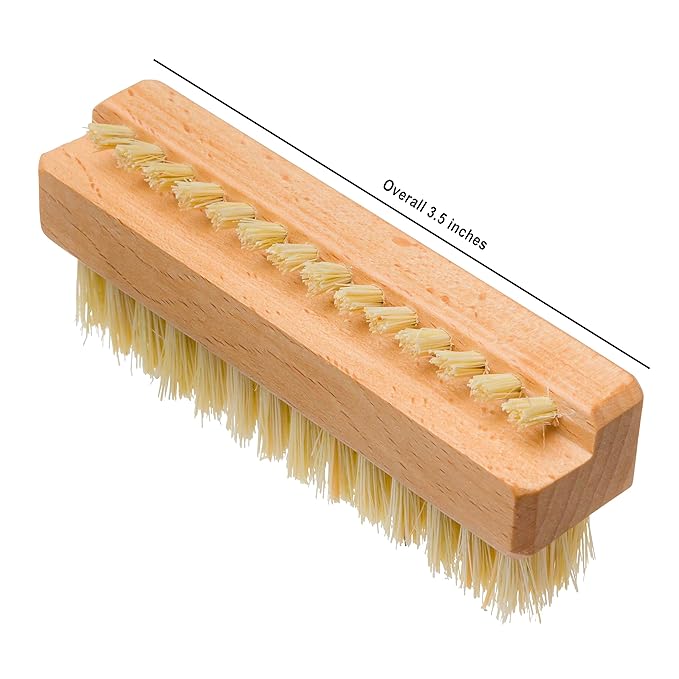 Redecker Natural Tampico Fiber Nail Brush with Oiled Beechwood Handle, Double-sided Design with Angled Bristles, 3-1/2-Inches