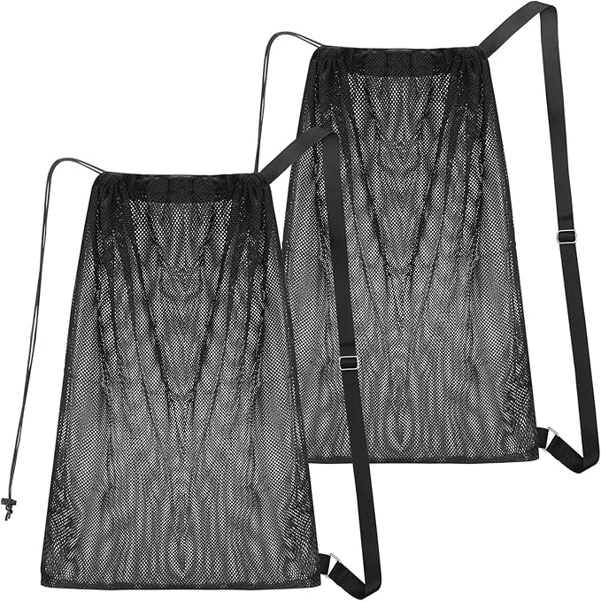 2 Packs Swim Bag Mesh Drawstring Backpack Oversized 18" x 26", Large Mesh Drawstring Backpack for Beach, Swimming, Gym, and Workout Gear (Black)