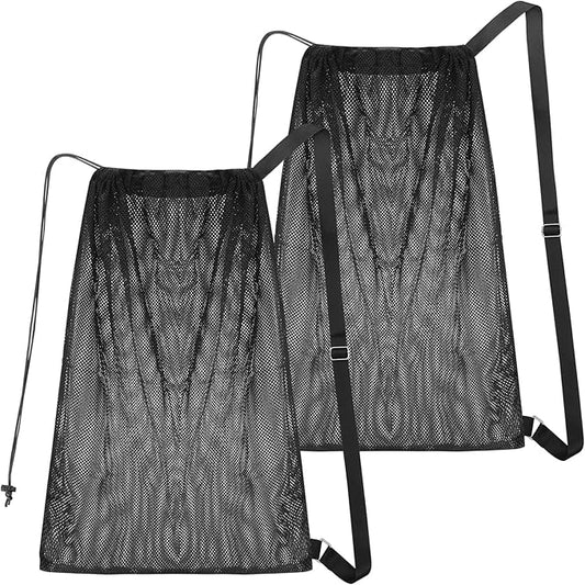 2 Packs Swim Bag Mesh Drawstring Backpack Oversized 18" x 26", Large Mesh Drawstring Backpack for Beach, Swimming, Gym, and Workout Gear (Black)