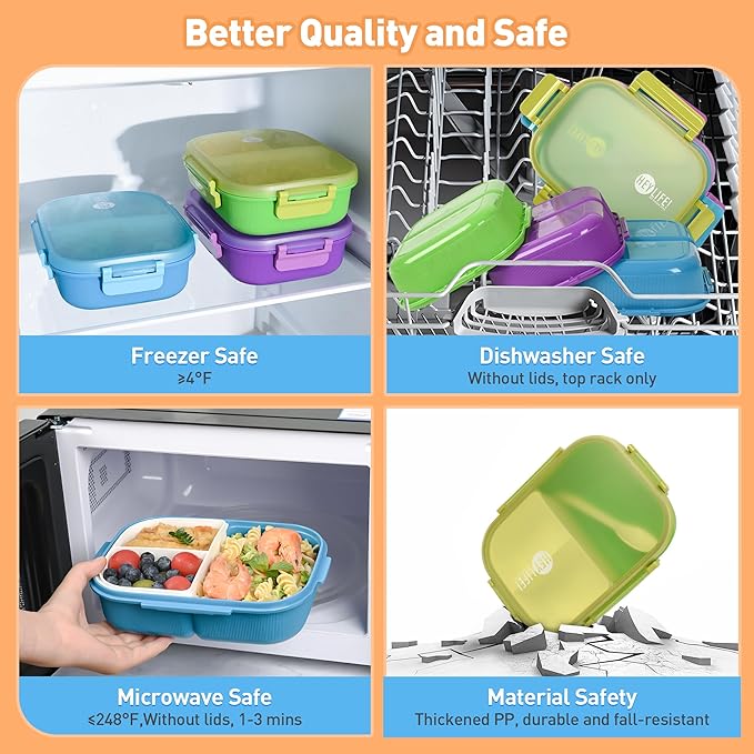Bento Boxes with Removable Compartments for Adults & Kids,1000ml Lunch Box with Spoon & Water Cup,BPA-Free,Microwave & Dishwasher Safe(Purple)