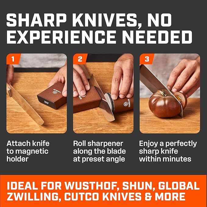 The Original Tumbler Rolling Knife Sharpener™ - Knife Sharpening Made Easy - Knife Sharpener Tool for Kitchen, Outdoor & Utility Knives - Kit Offers 15 & 20° Angles - Kitchen Gadgets & Gifts for Him