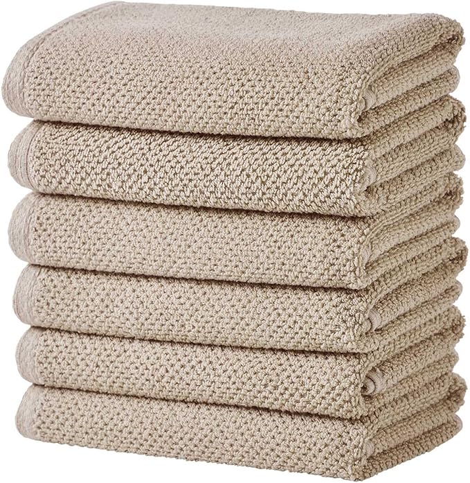 Great Bay Home Taupe Hand Towel Set – 100% Cotton 6-Pack 26"x16", Absorbent & Quick-Drying, Soft & Durable
