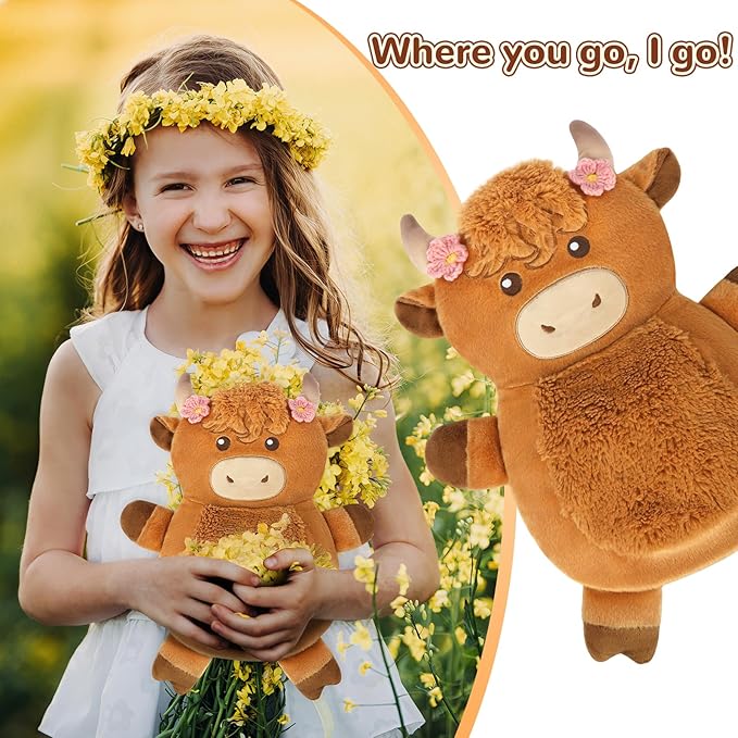Microwave Heating Pad for Pain Relief, 16" x 12" Microwavable Heating Pads for Cramps, Back Pain, Neck Shoulder, Muscles, Knee, Joints, Natural Heat Pack Moist Heat, Highland Cow Adorned with Flowers