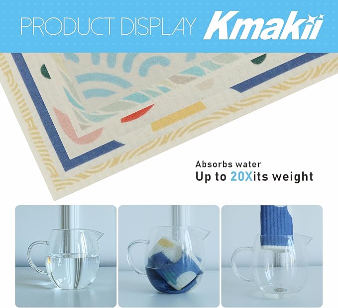 KMAKII Swedish Dishcloths Reusable, Absorbent, Quick-Drying Sponge Cloths for Kitchen and Counter Cleaning, Reusable Dish Towels and Dish Cloths,Color, Pack of 5 Pcs