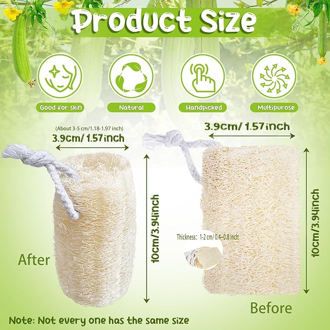 9 Pack 4”Natural Loofah Sponge Small Size Natural Organic Loofah for Kitchen Cleaning Dishes Toddler Exfoliating Skin Care Body Scrubber