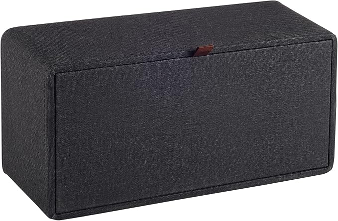 High-end Pu Leather Tissue Box Holder Two Color Combination-Linen and Wood Grain,Rounded Rectangle Napkin Paper Case Dispenser for Home Bathroom Dresser Offices Car Tissue Cover (Black)