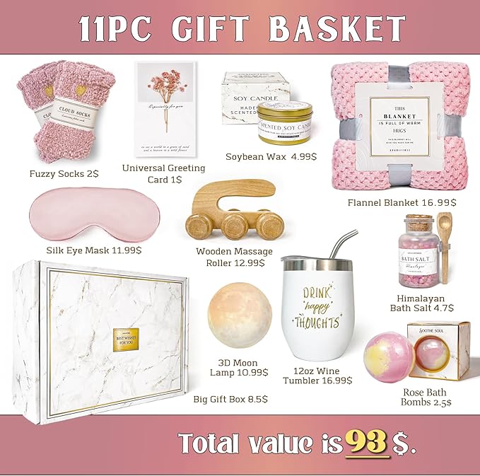 Surgery Recovery Gifts Women,Get Well Soon Gift Baskets for Women After Surgery,Birthday Gifts,Condolences Gift Basket for Loss,Sympathy Baskets for friend (Pink)