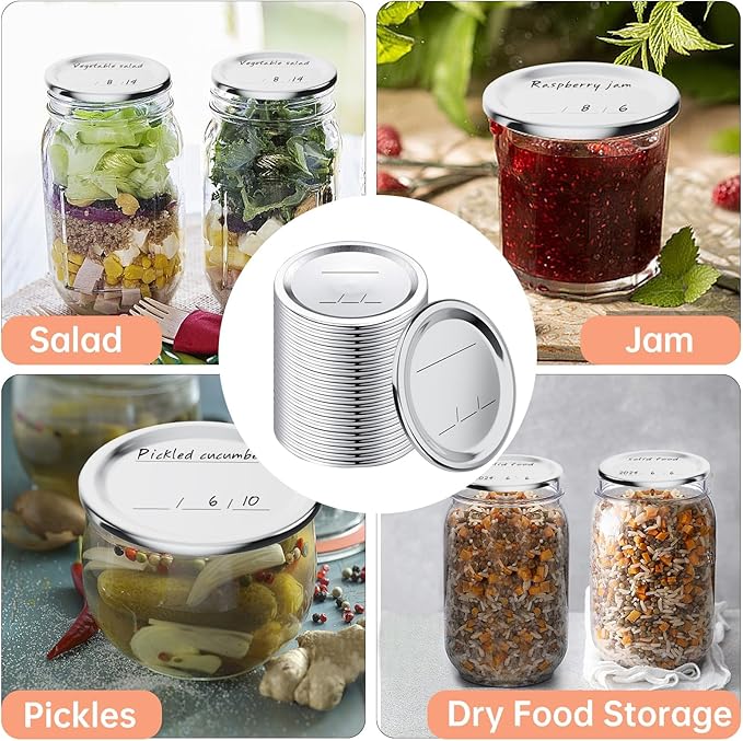60 PCS Regular Mouth Mason Jar Lids, Compatible with Mason Jar Vacuum Sealer, Vacuum Seal Mason Jar Lids Only, Replaceable Mason Jar Vacuum Sealer Lid, Canning Lids Regular Mouth, With Date Reminder